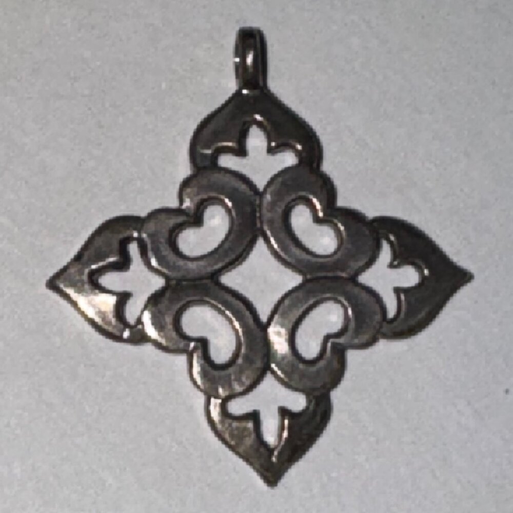 Sterling Silver Fleur De Lis Pointed Square Pendant